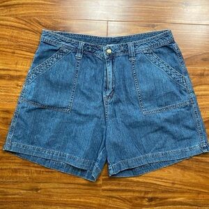 Vintage 1775 Women Medium Blue High Waist Relaxed 100% Cotton Jean Short Size 14